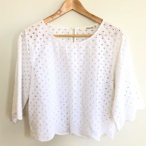 ELLISON | Eyelet White Scalloped Edge Summer Blouse Size L